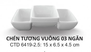 CTD6419-2.5 Dĩa Chấm 3 Ngăn Vuông (Trắng Trơn) - ET