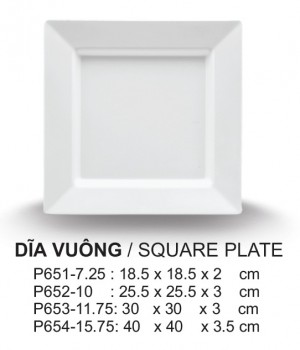 P654-15.75 Dĩa vuông 15.75 (White) - SPW