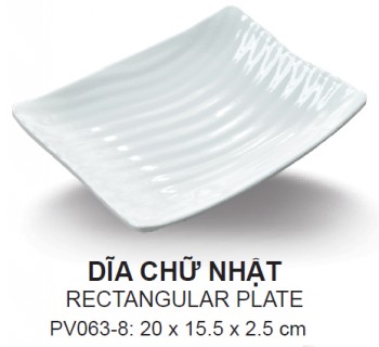 Pv063-8 Dĩa Chữ Nhật (Trắng Trơn) -  Spw