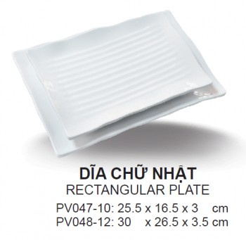 Pv048-12 Dĩa Chữ Nhật 12 (Trắng Trơn) -  Spw