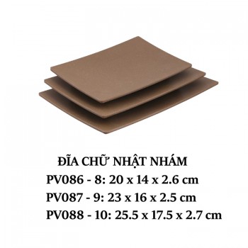 PV088-10 Dĩa chữ nhật nhám 10 inch  (Dark Brown) - SPW